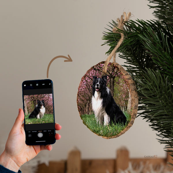 Houten Foto Ornament Huisdier met Natuurlijke Schorsrand