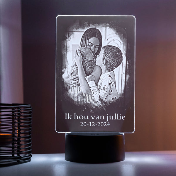 Gepersonaliseerde Lamp met Eigen Foto en Tekst Gegraveerd - Moederdag Kado