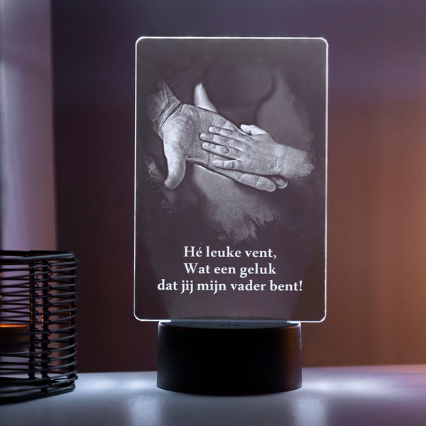 Eigen foto gegraveerd op 3d lamp met tekst - Persoonlijk cadeau voor je vader