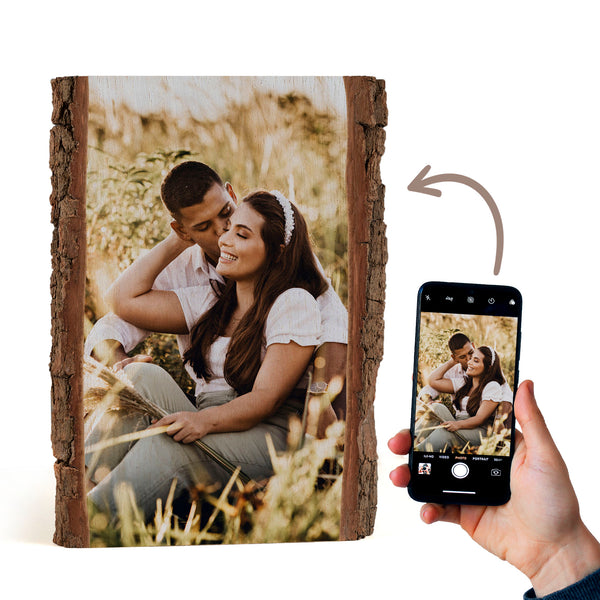 Unieke Fotoafdruk op Hout met Schors - Het Perfecte, Gepersonaliseerde Fotocadeau