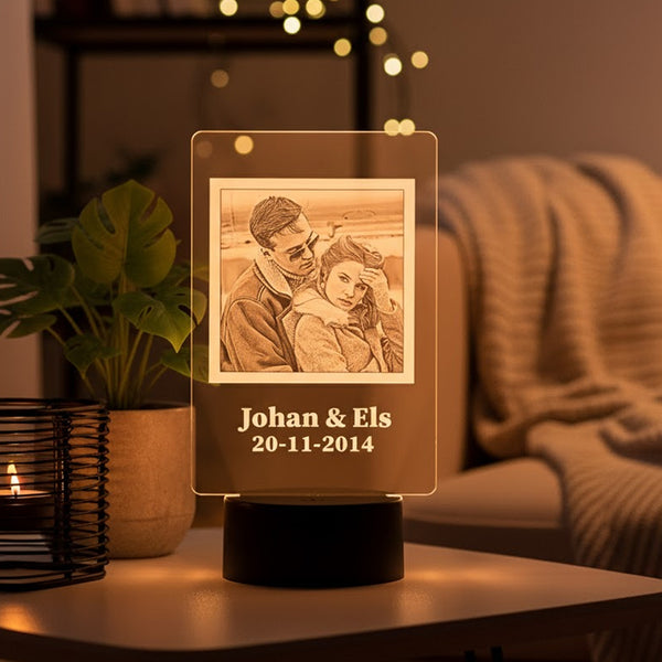 Gepersonaliseerde 3D Lamp met Foto Gravure -  Romantisch cadeau